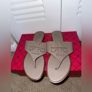 Tory Burch Jamie Full Logo Sandals in gray
